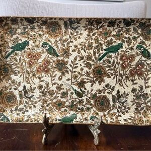 Alfred E. Knobler Vtg Paper Mache Decoupage Tray Floral Birds Botanical